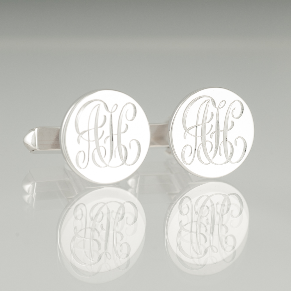 Sterling Silver Cufflinks With Initials Engraved Square Style 