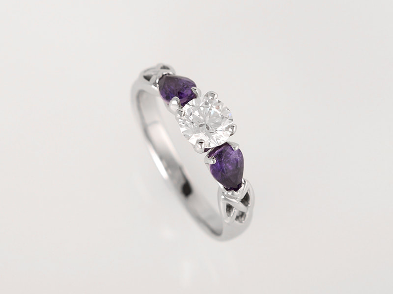 Celtic knot Purple sapphire and diamond engagement ring platinum by karin kraemer jewellery
